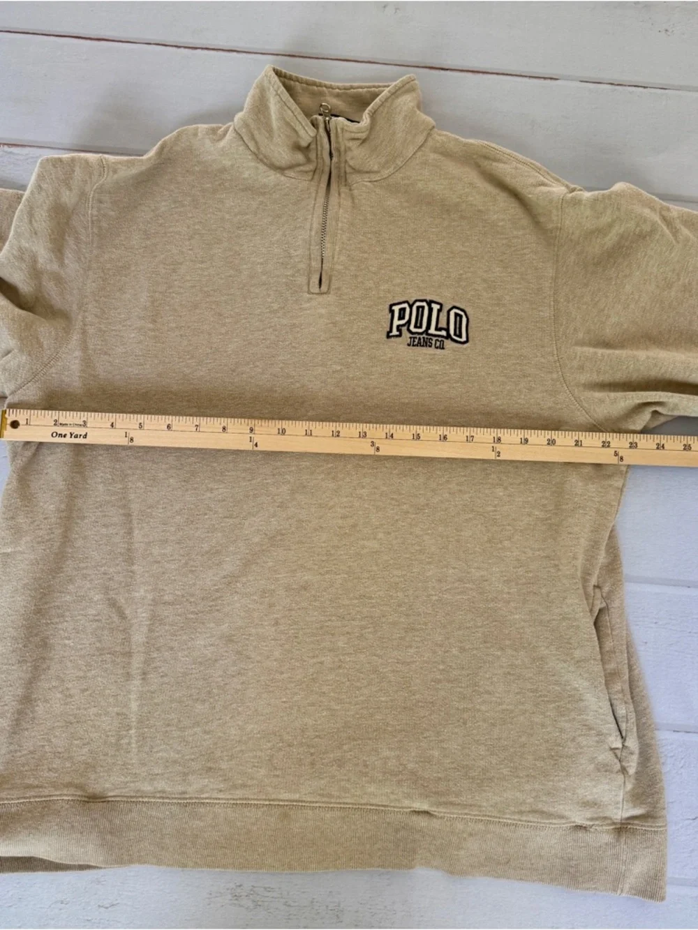 Vintage Polo Jeans Co Ralph Lauren Quarter Zip Sweatshirt Beige L Y2K